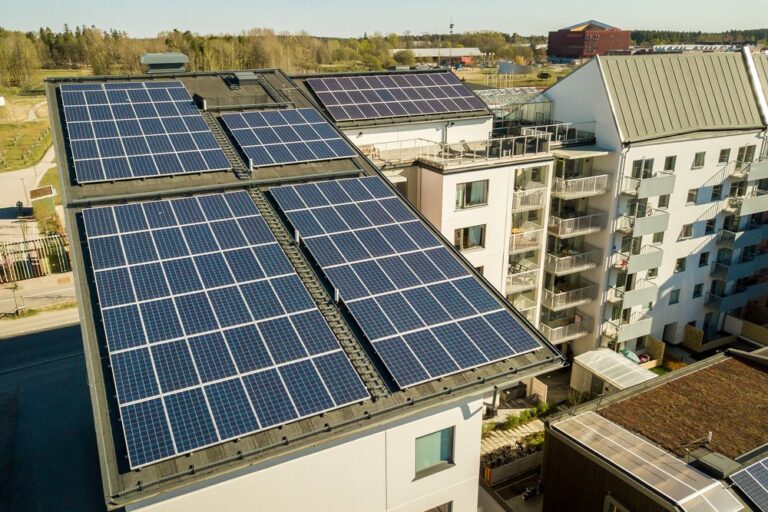 solar panel system on an apartment building